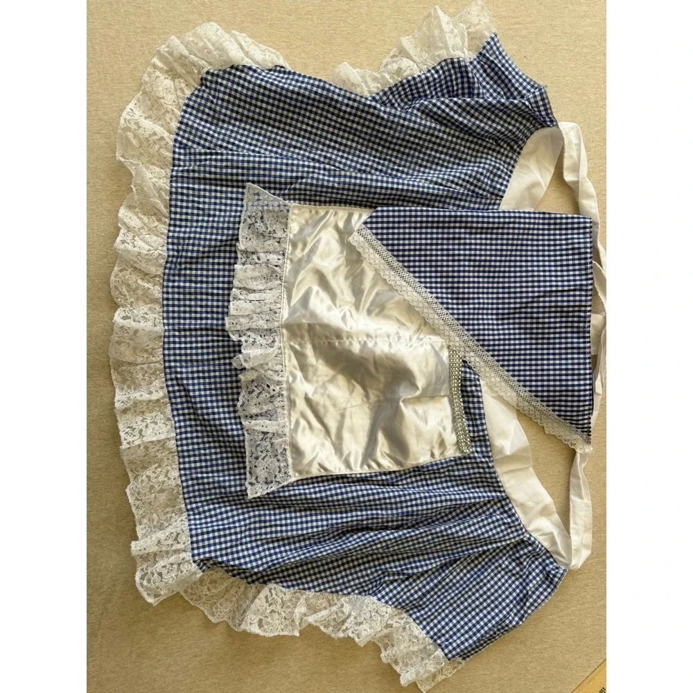 Blue Gingham Apron And Head Scarf